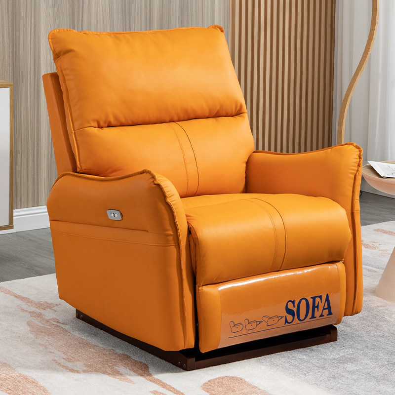 Single Chair Lazy Space Sofa Cabin Living Room Leather Cinema Recliner Sofa First Layer Cowhide Leisure Lazy Chair