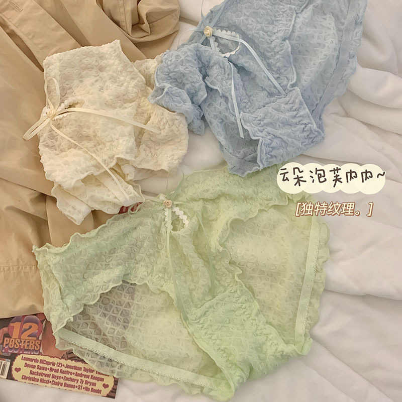 Lace lace underwear female feels pure summer pure cotton tablet teenage thin middle-waist day system new sweet breathable