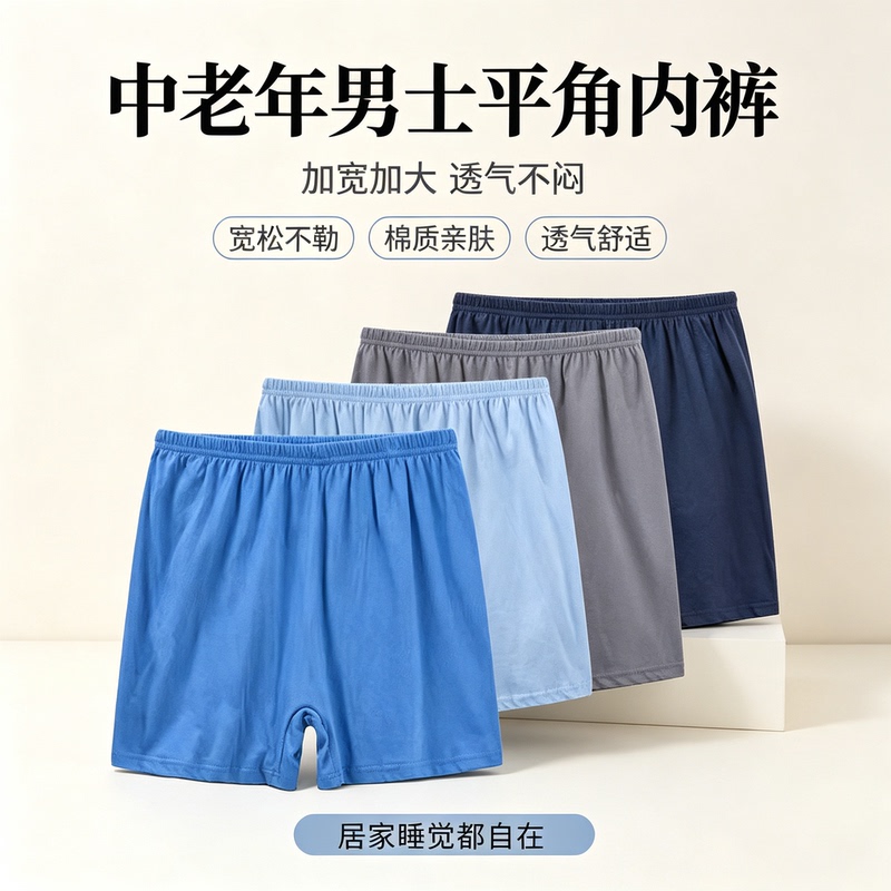 100% Pure Cotton Men's Underwear, Loose and Comfortable, Suitable for Middle-Aged and Elderly Men, All-Cotton, Extra Large Size, Boxer Shorts