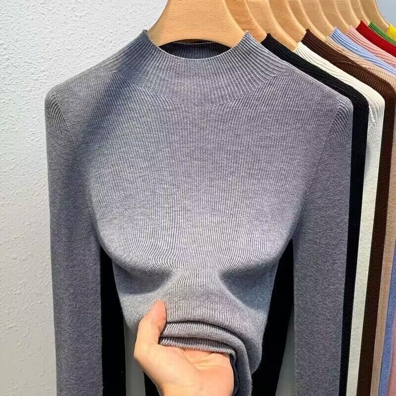 Ultra-Fine Worsted Wool Knitted Mid-Collar Sweater for Women, Autumn and Winter Thin Half-High Collar Long-Sleeved Slim-Fitting Inner Layering Top Ultra-Fine Worsted Wool Knitted Mid-Collar Sweater for Women, Autumn and Winter Thin Half-High Collar Long-Sleeved Slim-Fitting Inner Layering Top