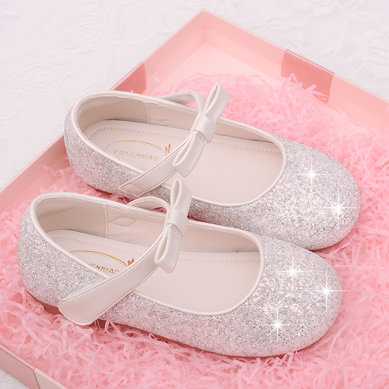 Princess Shoes for Girls, All-Season Shoes, Children's Bridesmaid Shoes, Soft Flat Crystal Shoes to Match Dresses, White, Pink, Blue, Purple