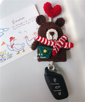 Yoshitsune knitted new style postman bear pull-out car key bag access card protective cover handmade gift