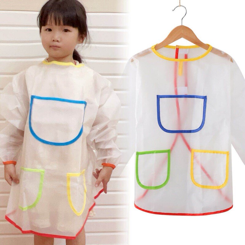 Children's Art Painting Apron, Transparent Long-Sleeve Smock, Graffiti-Proof, Waterproof Painting Clothes, Dining Coverall