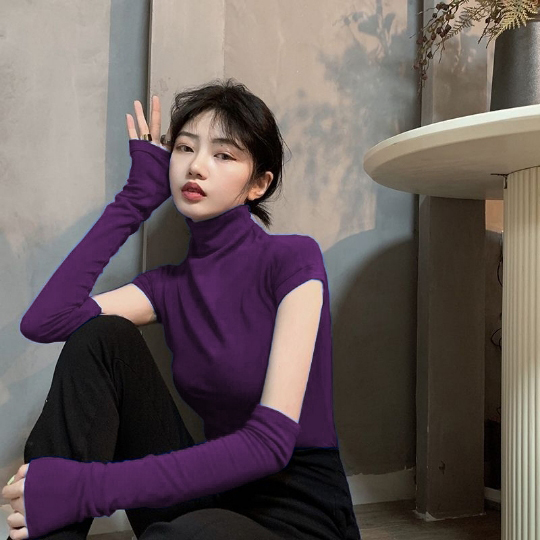 Half-Turtleneck Base Shirt for Women, Summer 2025 New Style, Slim Fit, Black Inner Layer, Short-Sleeved, Sexy Short T-Shirt with Sleeves