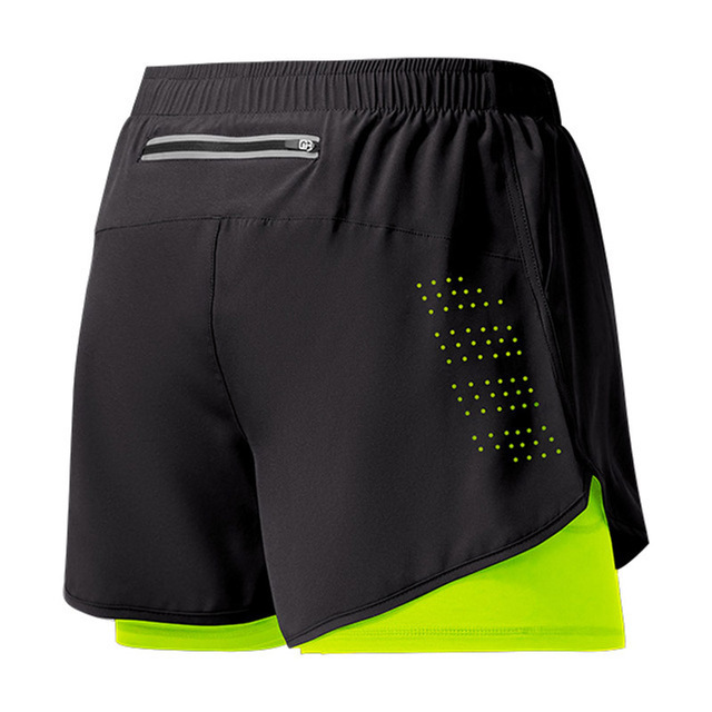 Men's Sports Shorts, Two-In-One Double-Layer Running Shorts, Professional Fitness Quick-Drying Three-Quarter Pants with Lining to Prevent Exposure