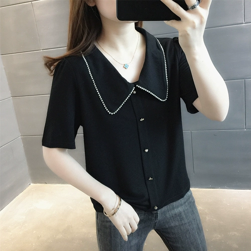 Кукла, летняя трикотажная шелковая короткая футболка, короткий рукав, новая коллекция, с рукавом