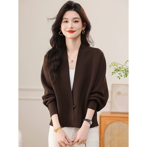 Осенний короткий цветной трикотажный свитер, кардиган для матери, куртка, оверсайз, в западном стиле