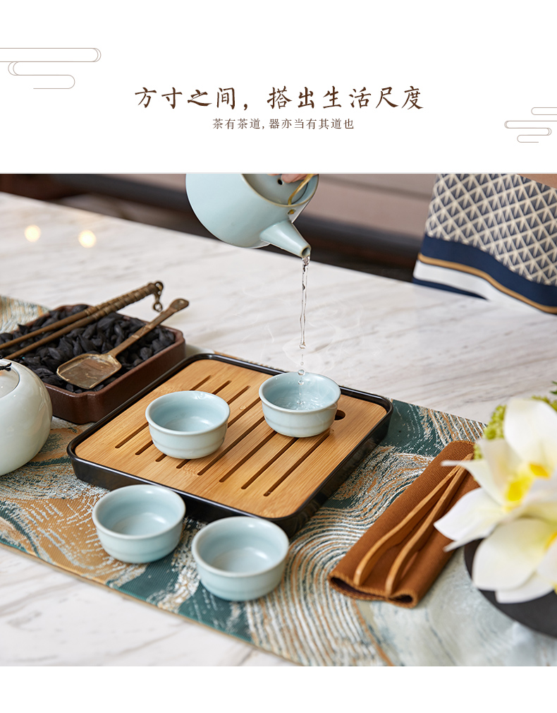 Kung fu tea set ceramic teapot teacup of new Chinese style household contracted sitting room tea table travel home decoration