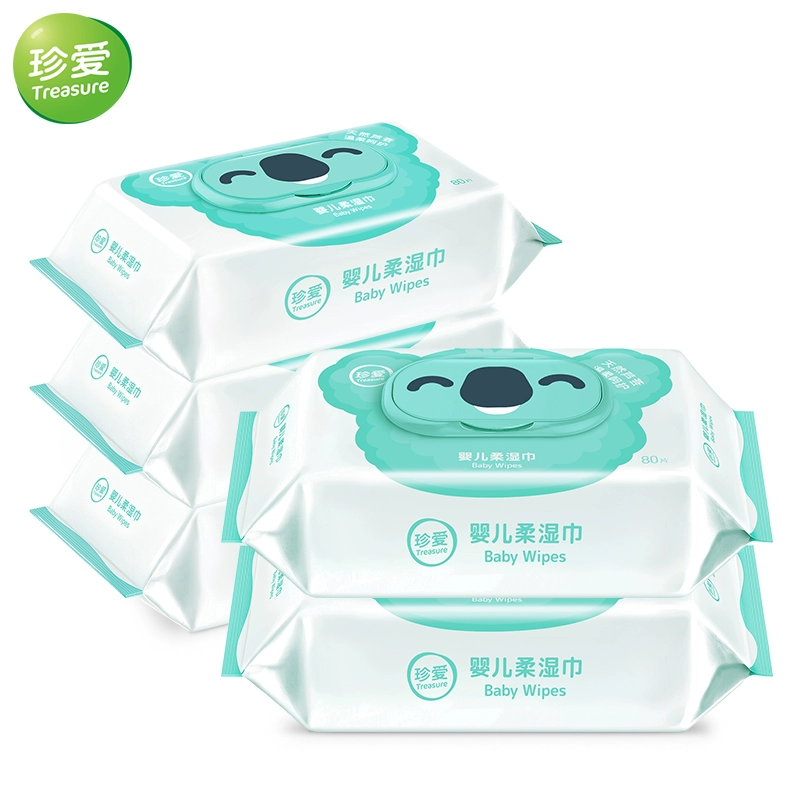 Hãy nâng niu miệng và đánh rắm khăn lau đặc biệt cotton mềm mại, khăn lau ẩm chăm sóc da cho bé 80 lần bơm 5 gói có nắp - Khăn ướt