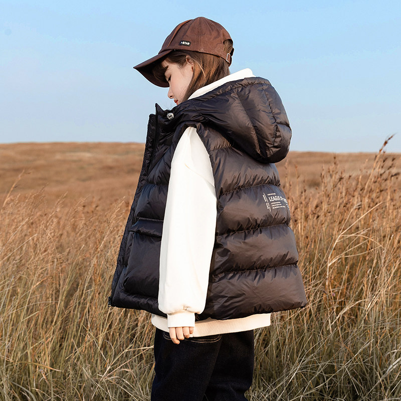 Duvet waistcoat girl 2021 Winter fit new children Winter style black Lianhood down jacket Jacket Vest Woman Great Boy Jacket