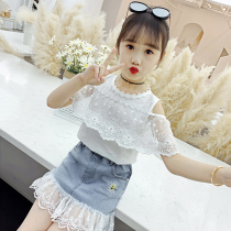 Girls summer clothes 2021 new foreign style summer denim skirt children Women summer Net red skirt girls summer set tide