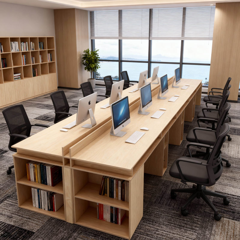 Oceanic Birch Wood Computer Desk Multi-Person Workstation Combination Set Partition Screen Cubicle Long Office Desk