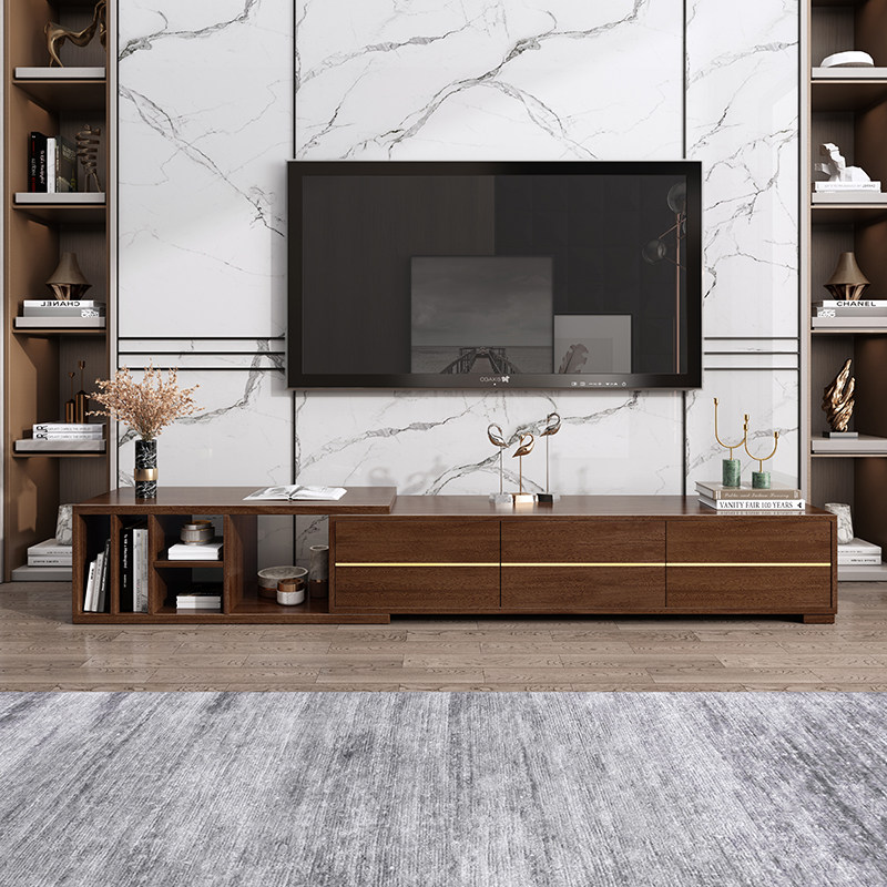 New Chinese Solid Wood TV Cabinet Modern Brief Johu Peach Wood TV Cabinet Telescopic Living Room Tea Table TV Cabinet Combo-Taobao