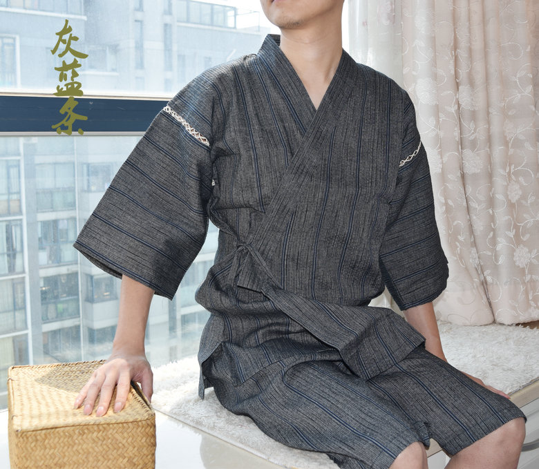 Nhật Bản mùa xuân và mùa hè của nam giới kimono Nhật Bản phong cách bông ngắn tay đồ ngủ thiết lập Nhật Bản hấp áo choàng tắm rất phẳng