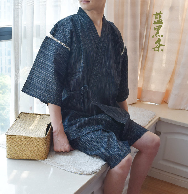 Nhật Bản mùa xuân và mùa hè của nam giới kimono Nhật Bản phong cách bông ngắn tay đồ ngủ thiết lập Nhật Bản hấp áo choàng tắm rất phẳng