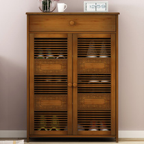 Zi bamboo shoe cabinet Modern simple household dustproof shoe rack assembly door solid wood simple small shoe cabinet storage foyer cabinet