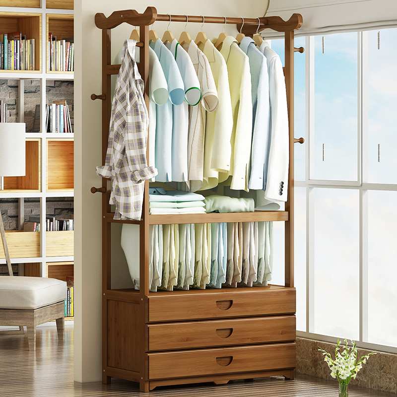Clothes hanger Home hanging clothes Nan bamboo shelve floor Home bedroom Multi-functional Easy clothes hat rack clothes containing layer rack