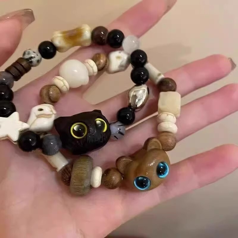 Retro Little Monster Cat Bracelet for Women, Niche ins High-End Couple Style Bracelet, Ceramic Cute Birthday Gift