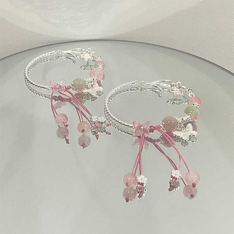 2026 New Style Chinese-Style Cherry Blossom Pink Butterfly Flower Bracelet for Women, Fresh, Delicate, Sweet, Student Jewelry