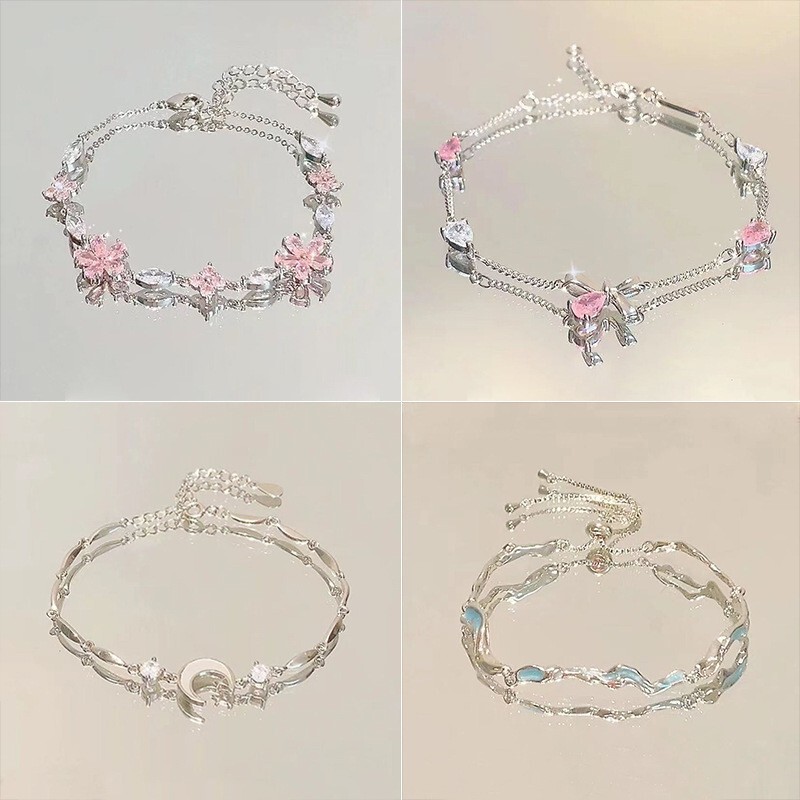 Zircon Cherry Blossom Bow Bell Bracelet for Girls ins Light Luxury Elegant High-End Cool Style Best Friend Jewelry Accessories