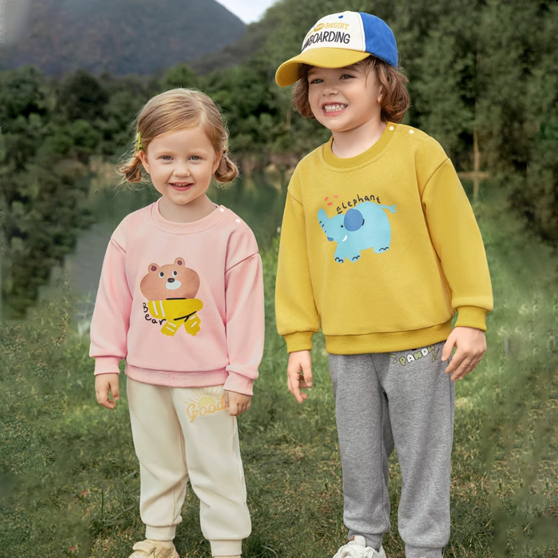 欧孕女童加绒卫衣套装