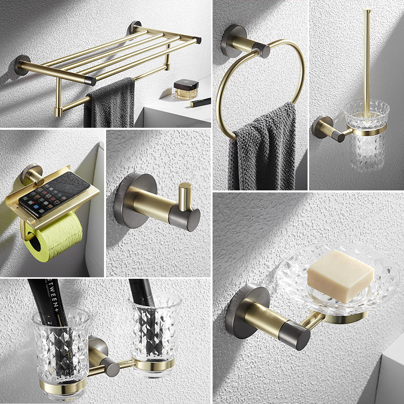 Nordic larce silver light gold towel rack bathroom brass bath towel bathroom rack light luxury bathroom punching suit
