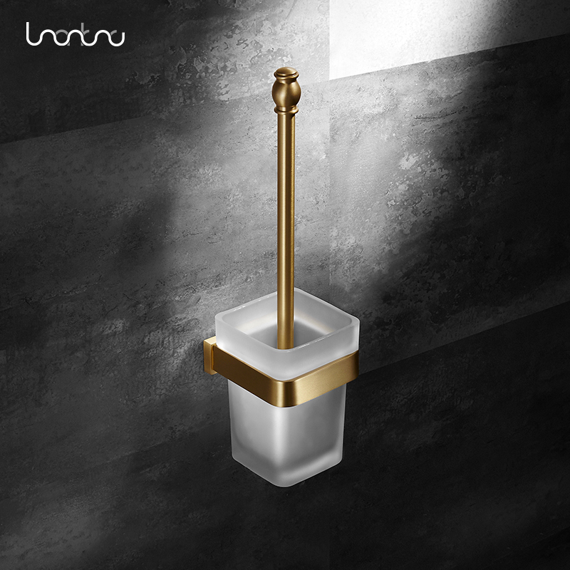 Solid brass brushed gold toilet brush hole-free toilet Simple Japanese set powder room toilet cleaning brush