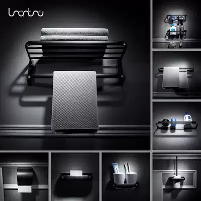 All copper retro black towel rack Simple modern pendant combination European and American bath towel rack antique bathroom package