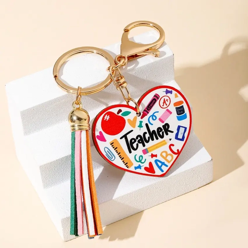 Teacher's Day Small Gifts Keychain Rainbow Wooden Tag Tassel Keychain Pendant Creative Pencil Heart Teacher's Day Small Gifts Keychain Rainbow Wooden Tag Tassel Keychain Pendant Creative Pencil Heart