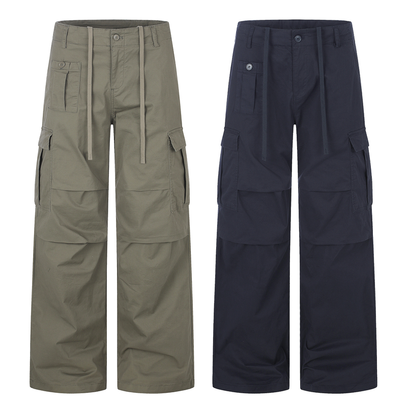 Brilians American-Style Original Summer Thin Multi-Pocket Workwear Unisex Retro Drawstring Loose Pure Cotton Casual Pants