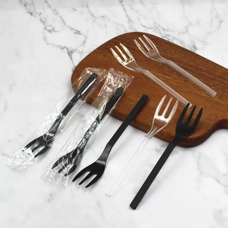Long -handed three -tooth fork disposable plastic cake fork food fork fruit fork cans fork cans fork, 1000