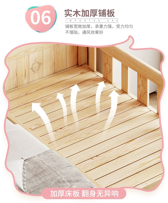Giường Trẻ Em Gỗ Cũi Ghép Giường Lớn Bé Trai Đơn Gái Đầu Giường Có Lan Can Mở Rộng Cũi Hiện Vật