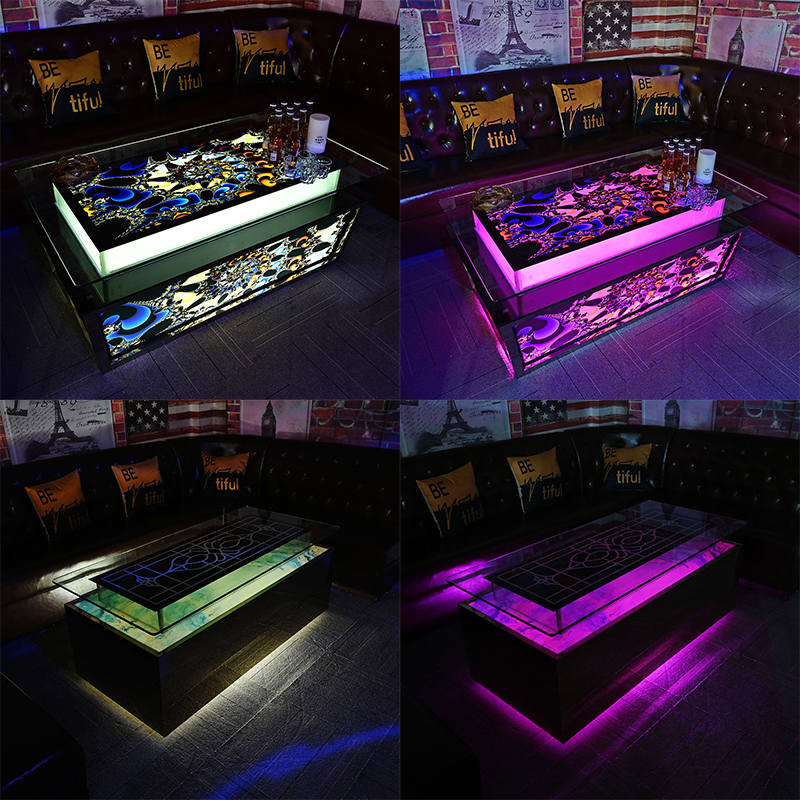 Customized KTV coffee table luminous tempered glass bar clear bar stainless steel bar table bar personality coffee table European style