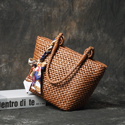 Кожаная плетеная ретро сумка на одно плечо для отдыха, из натуральной кожи, французский стиль