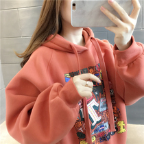 2020 spring and autumn new Korean version loose velvet thickened pullover sweater female tide hooded cartoon coat top thin section