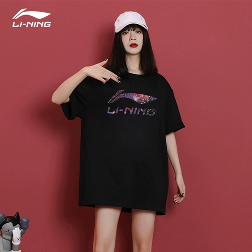 Li Ning, летняя футболка с коротким рукавом, трендовый брендовый хлопковый спортивный костюм, звездное небо, оверсайз, с печатью вашего логотипа
