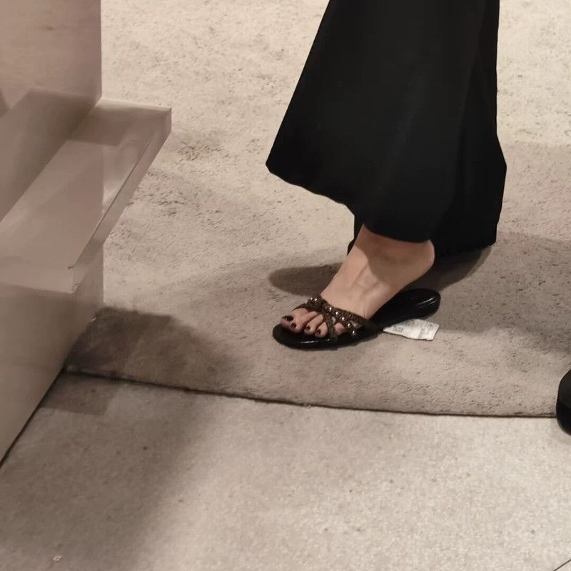 Za2026 Summer New Woven Strap Flat Sandals Beach Vacation Style Cool Slippers Low Heel Single Strap Sandals for Women