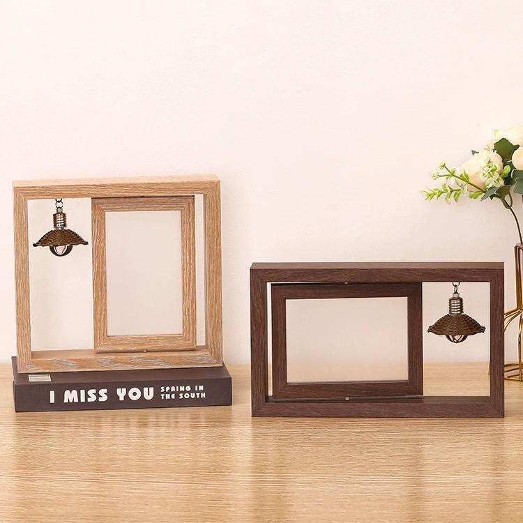 Creative Double-Sided Rotating 6inch 7inch Wooden Photo Frame Stand Personalized Photo Album Couple Gift Commemorative Wooden Photo Frame