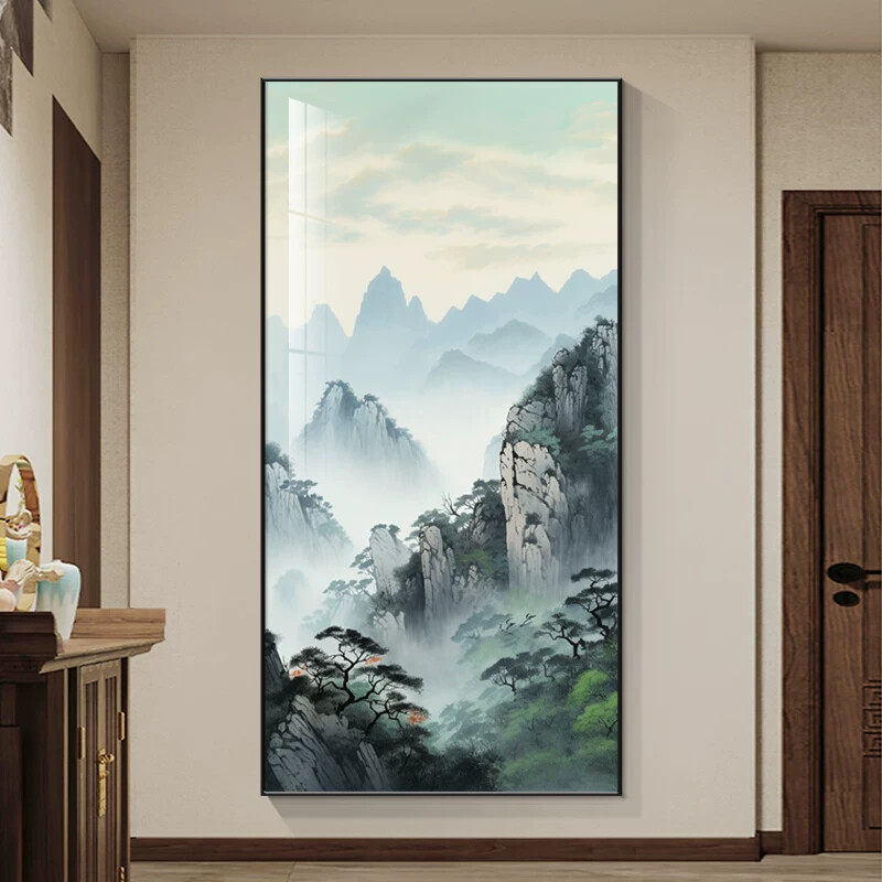 背有靠山玄关装饰画青山图有山无水走廊过道禅意水墨画中式山水画