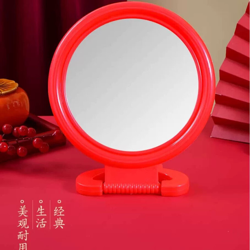 Vintage Mirror Plastic Wall-Mounted Round Makeup Mirror Tabletop Mirror Wedding Red Dressing Bride Hanging Mirror Tabletop Handheld