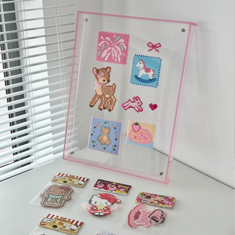 Transparent Acrylic Bead Art Finished Product Frame Display Stand for Living Room and Bedroom, Colorful Transparent Picture Frame Stand