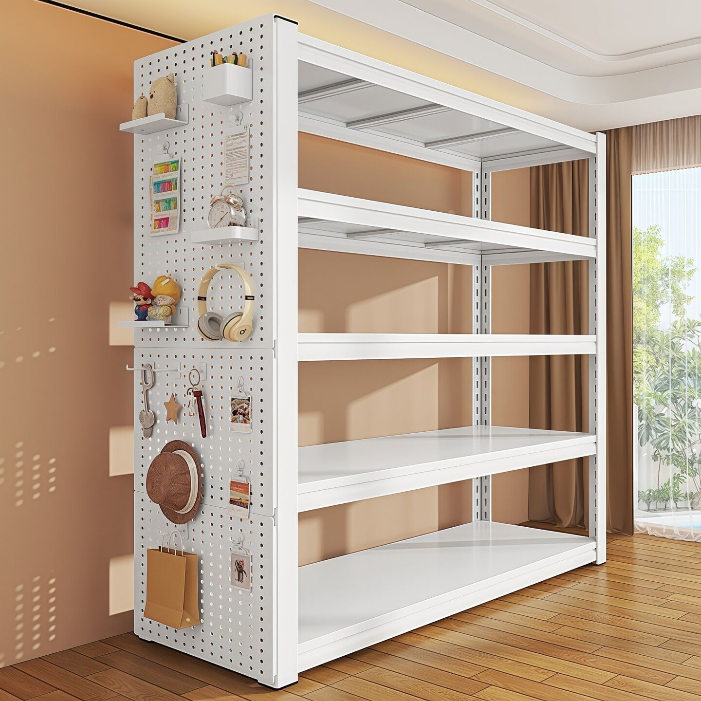 Household thickened floor-standing storage rack balcony study bedroom multi-layer adjustable storage rack hole board combination shelf