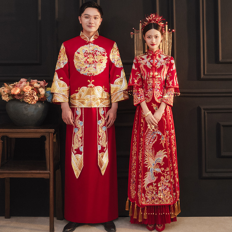 Show and suit 2021 New brides wedding wedding dresses Chinese style goes out to suit toast and toast to the autumn and winter show
