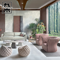 Italian light luxury leisure chair post-modern living room frosted velvet single and double three-person sofa combination villa living room large flat floor