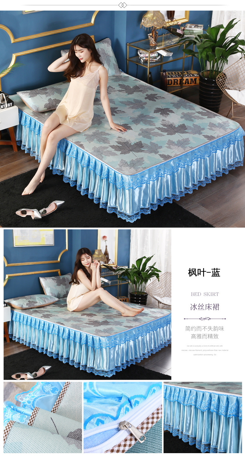 Mùa hè lụa băng phần giường váy ba mảnh ghế mat ghế máy lạnh đôi gấp ren bedspread mat 1.5m1.8m - Váy Petti váy giường