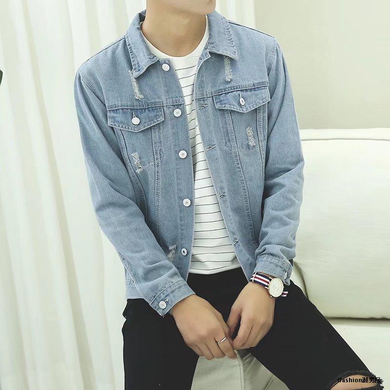 Mùa xuân phần mỏng denim jacket nam slim jacket Hàn Quốc phiên bản của xu hướng của thanh niên đẹp trai hoang dã áo giản dị