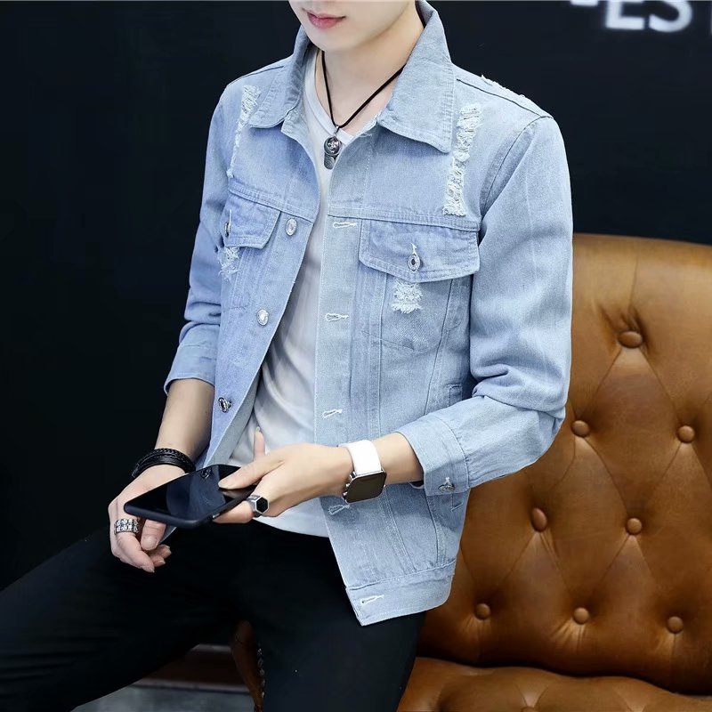 Áo khoác lửng denim nam 2018 thu đông mới áo khoác mỏng phiên bản Hàn Quốc của xu hướng đẹp trai trẻ bọ cạp giải trí áo gió nam đẹp