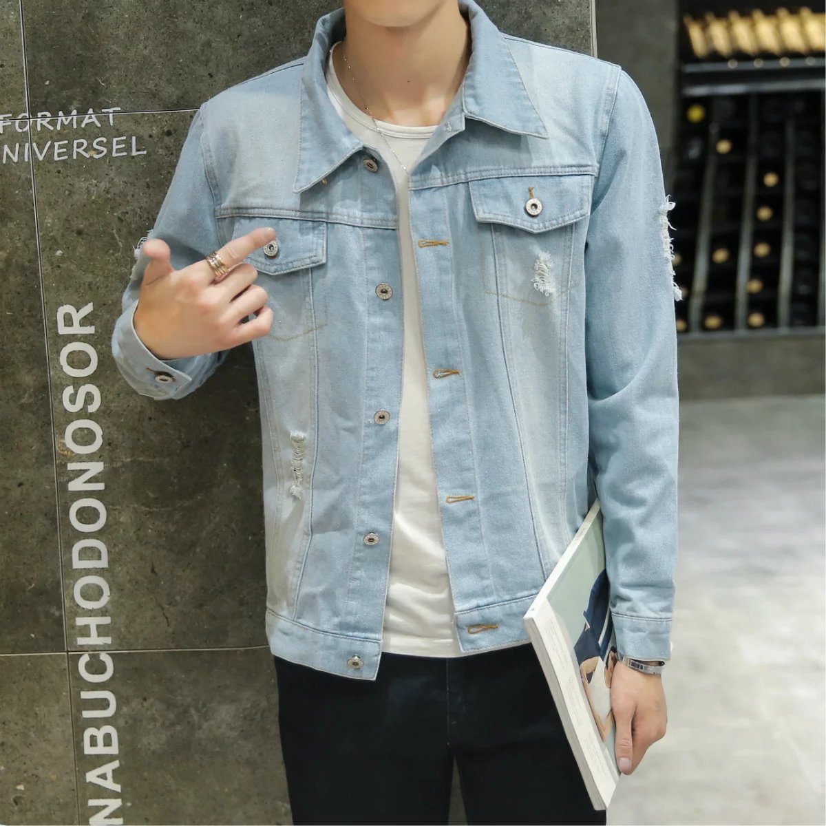 Mùa xuân phần mỏng denim jacket nam slim jacket Hàn Quốc phiên bản của xu hướng của thanh niên đẹp trai hoang dã áo giản dị