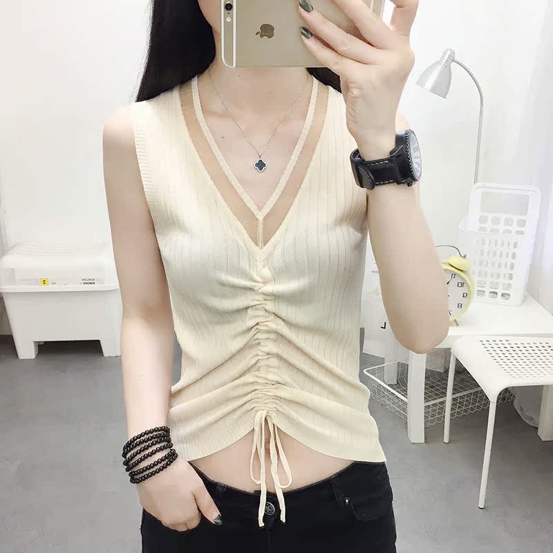 2020 sling băng mới vest bottomshirt dệt kim nữ với tay sexy trên net ins đỏ siêu lửa