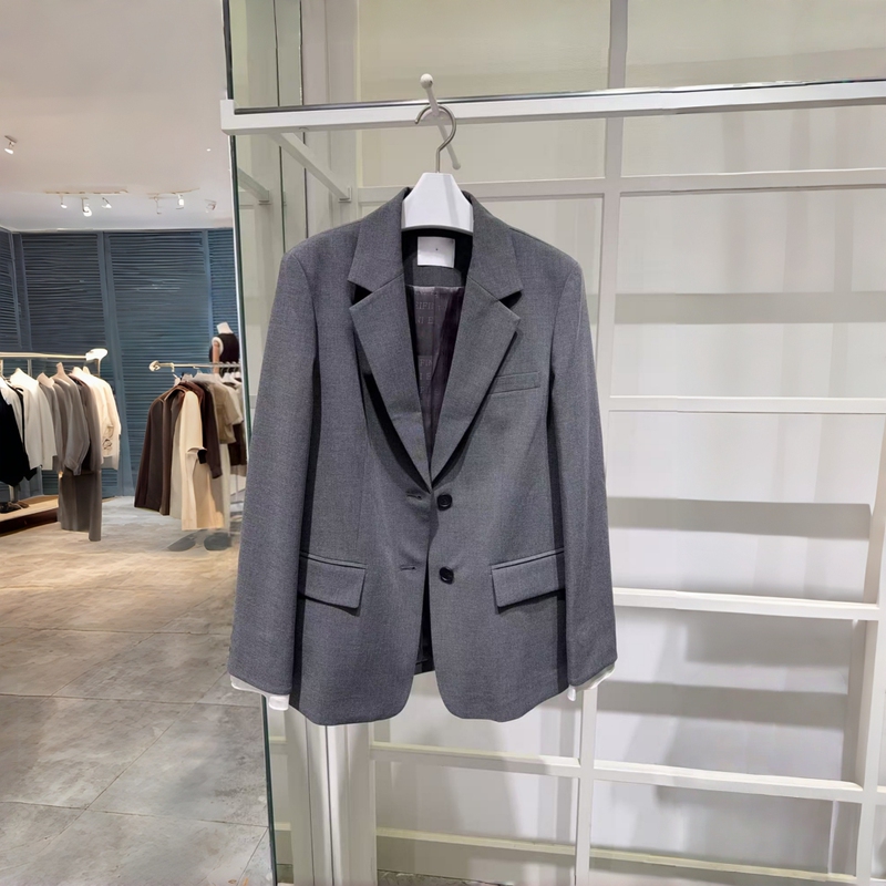 Mm Maimai 2025 Autumn and Winter Minimalist Style Gray Blazer for Women, Suitable for Commuting and Old Money Style Workplace 1g8310931